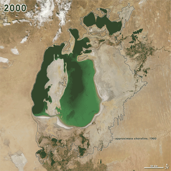 La mer d'Aral au fil des années
