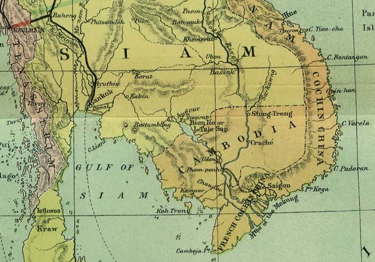 La Cochinchine au sud et à l'est du Cambodge (carte anglaise de 1886.)