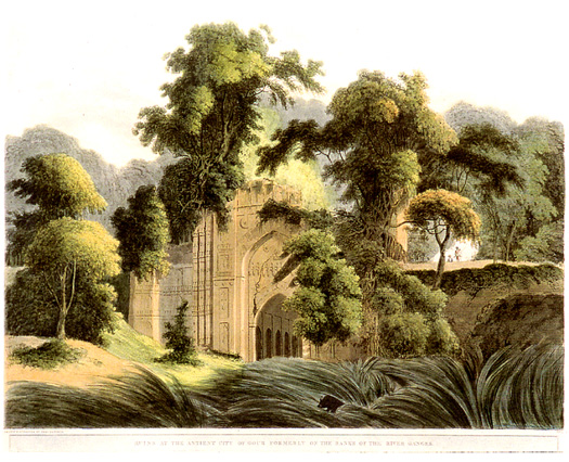 Ruines musulmanes à Gaur (lithographie du XIXe siècle).