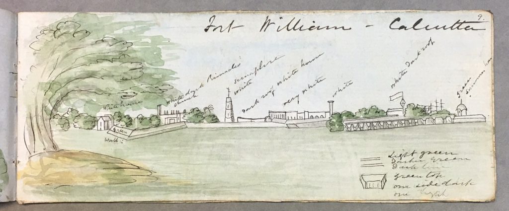 Vue duFort William à Calcutta. Artiste britannique inconnu, vers 1849. British Library, WD 4593, f. 9